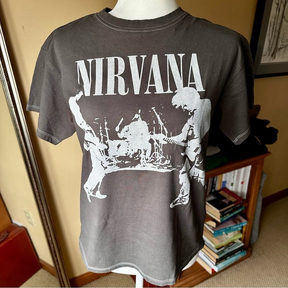 NIRVANA Charcoal Oversized Graphic Tee XS Grunge Skater 90s